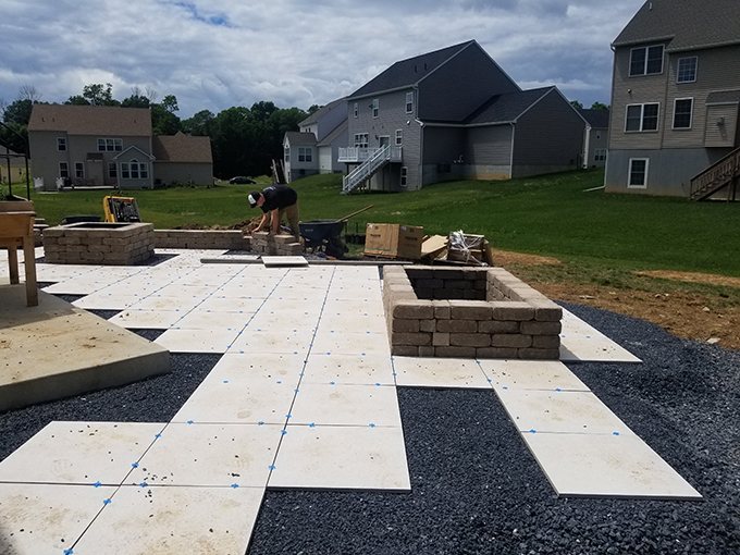 Porcelain Tile Patio, Firepit, Herb Garden and Landscaping