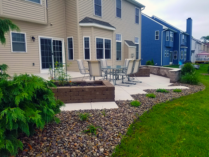 Porcelain Tile Patio, Firepit, Herb Garden and Landscaping