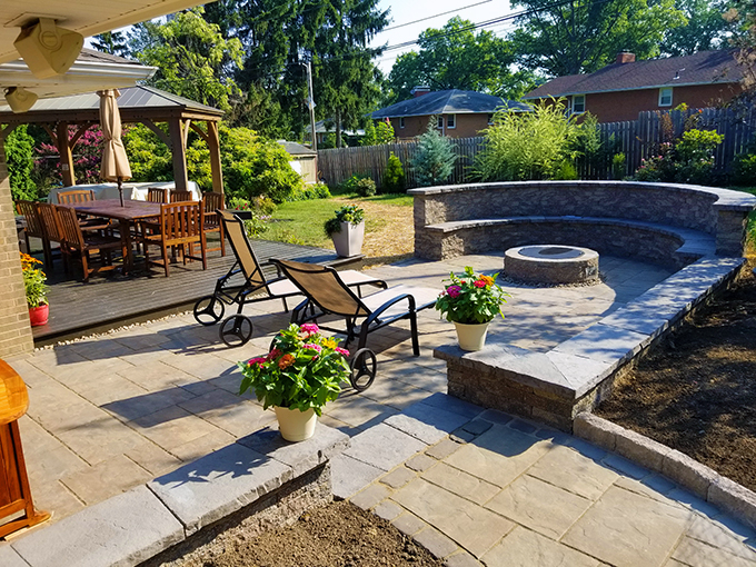 LP Fireplace, Seat Wall Bench and Patio