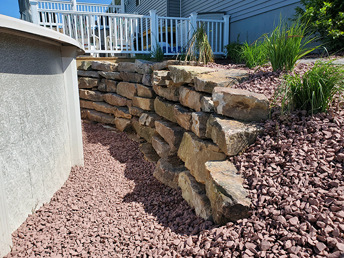 Natural Boulder Retaining Wall and landscaping