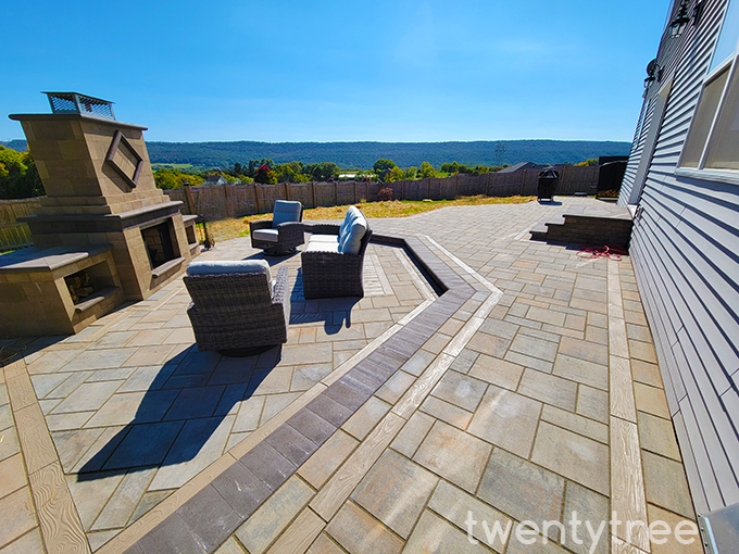 Fireplace, patio and Landscaping